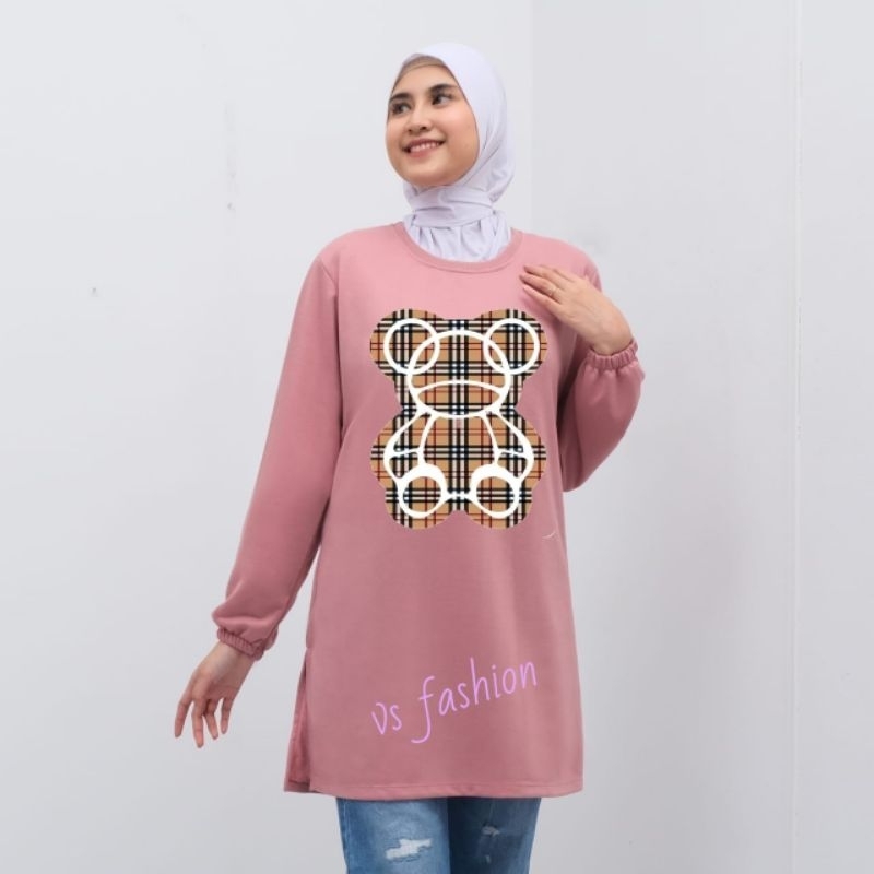 kaos tunik wanita lengan panjang karet motif boneka kotak terbaru bagus-bagus kaos tunik wanita Baby