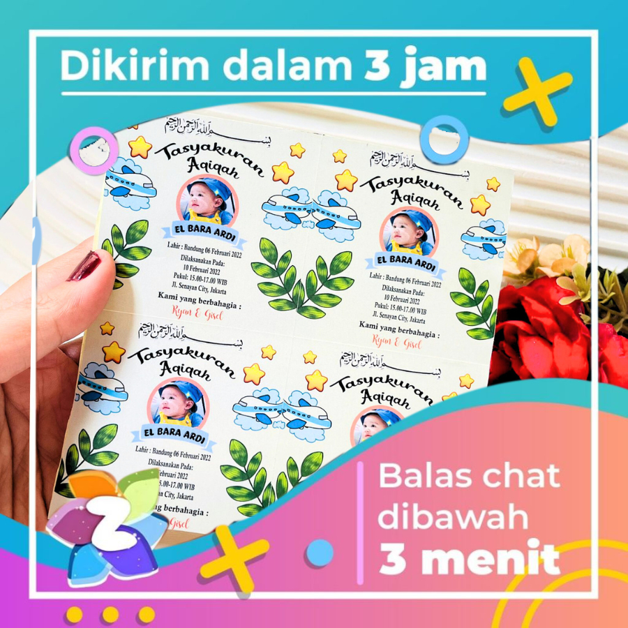 

2-4 Stiker Tasyukuran Aqiqah Bayi Kotak Sticker Syukuran Ikkah Iqqah Anak Zennida Bandung Murah