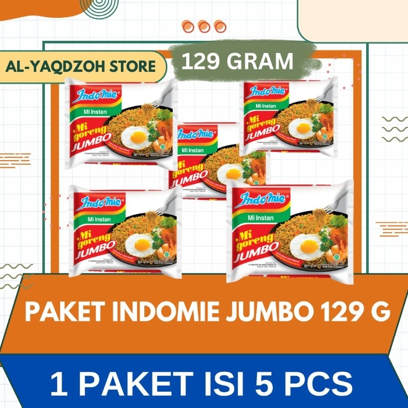 

PAKET Indomie | Mi Instan Goreng Jumbo 129G | 1 PAKET isi 5 PCS