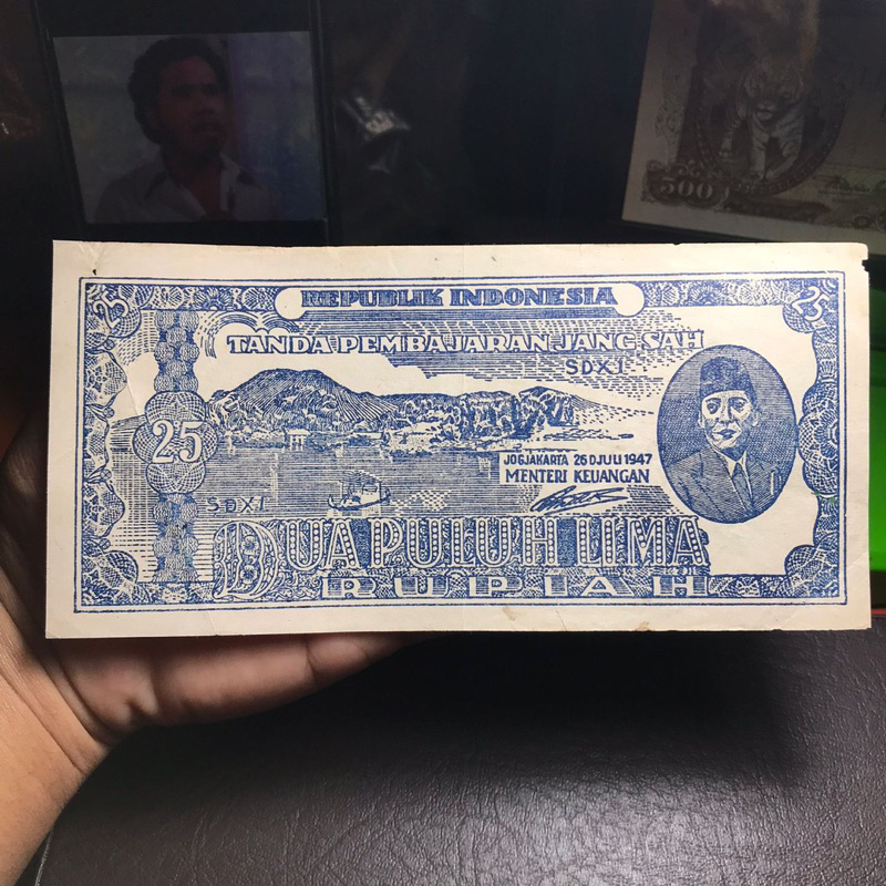 Uang Kuno Indonesia Asli 25 Rupiah Soekarno Seri ORI SDX1 No. 8833 Kebiruan Langka