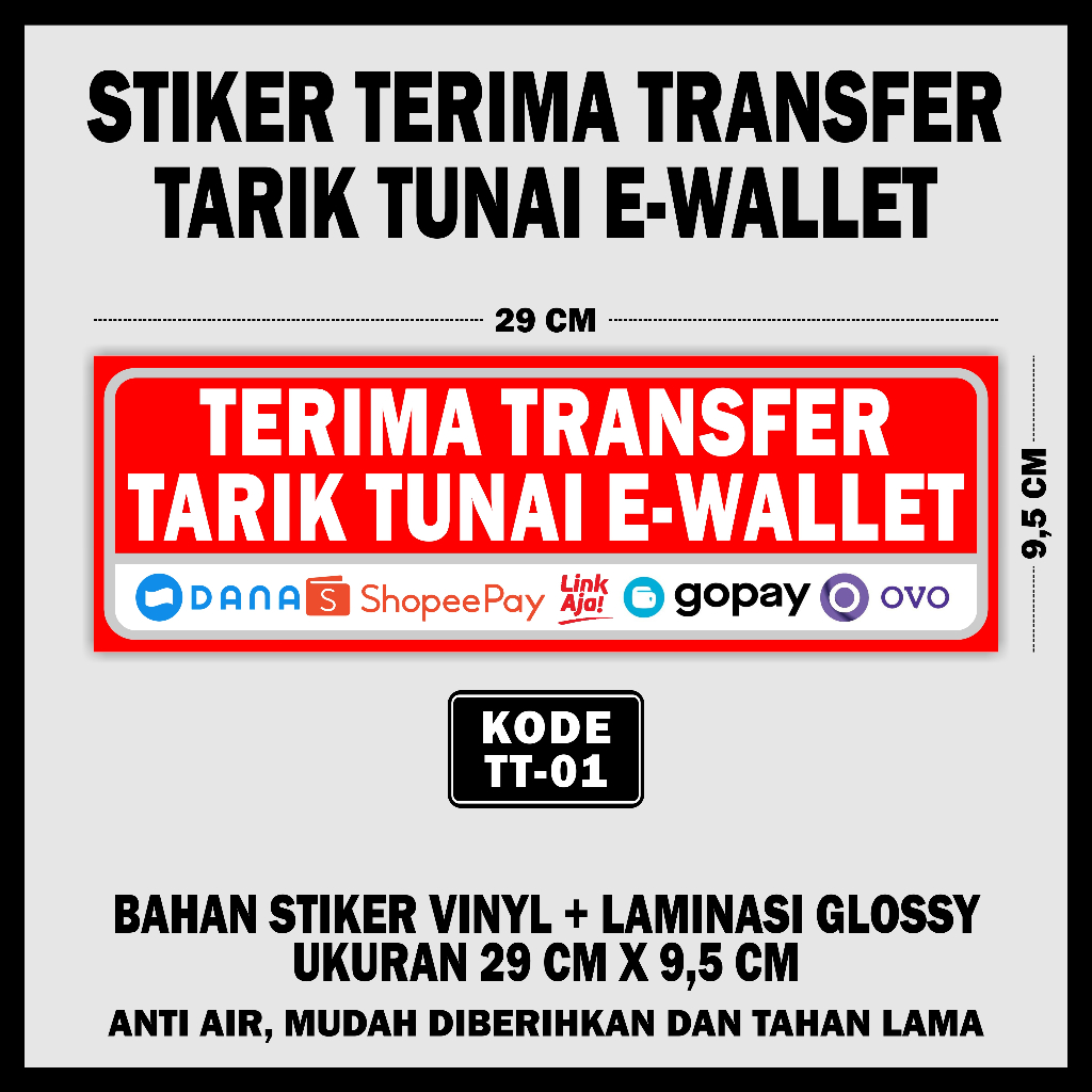 

STIKER MELAYANI TRANSFER TARIK TUNAI E-WALLET + LAMINASI GLOSSY