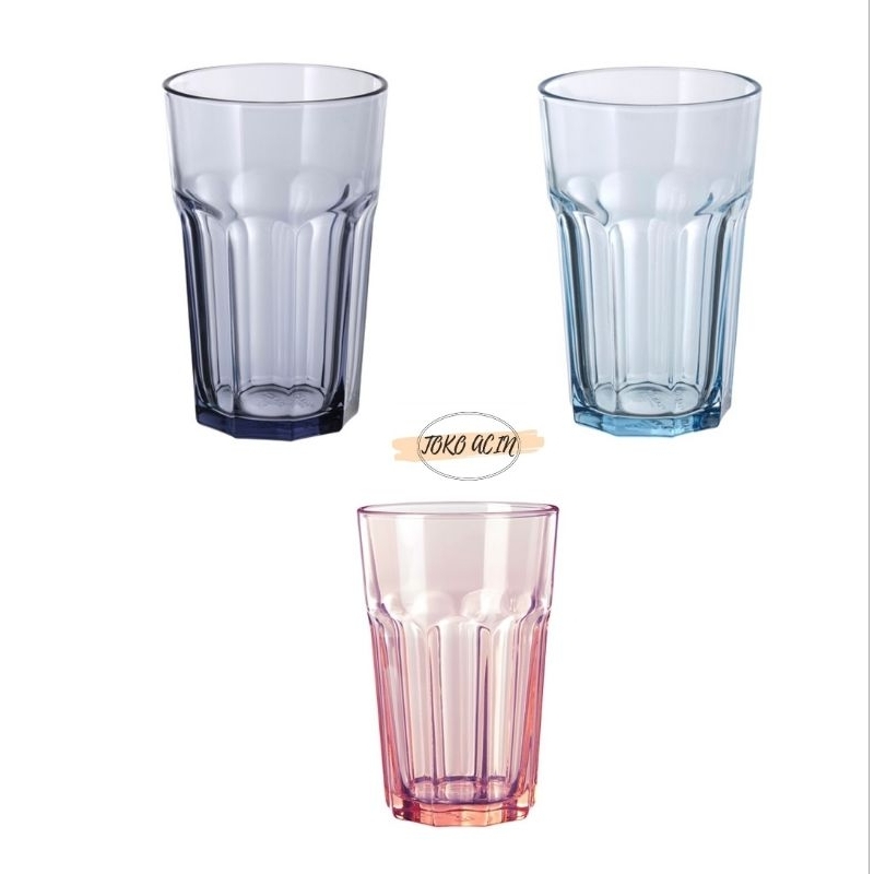 Pokal gelas 350ml, gelas ungu, gelas biru, gelas pink, gelas minum, gelas serbaguna, gelas kaca