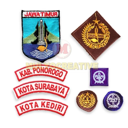 1 set (4 bet) atribut bordir pramuka / kwarda jawa timur / tunas saku / wosm / kwarcab jawa timur