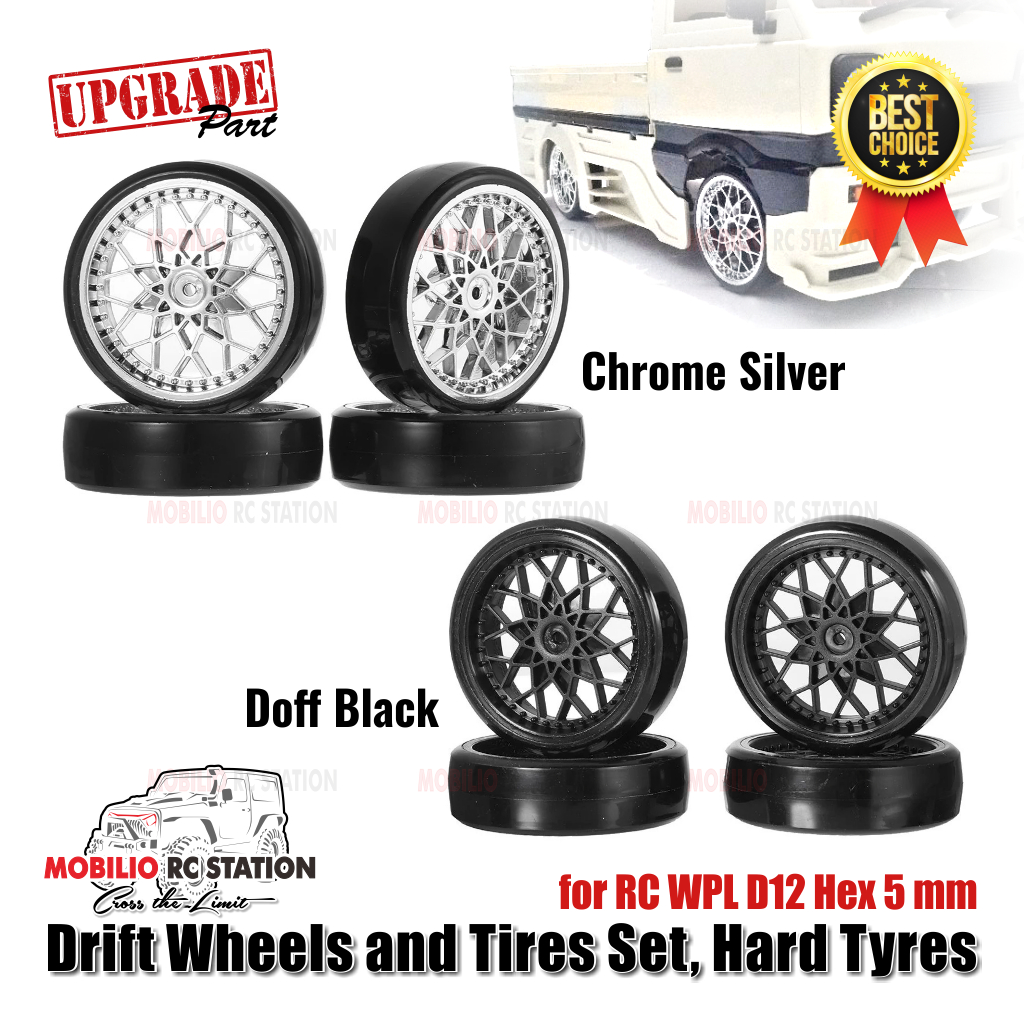 Promo Ban Drift Wheels and Tires Set, Hard Tyres for RC WPL D12 Hex 5 mm Termurah