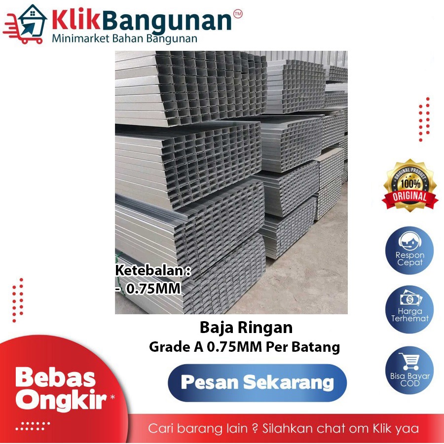 BAJA RINGAN 0,75MM GRADE A PER BATANG / BAJA RINGAN BATANGAN