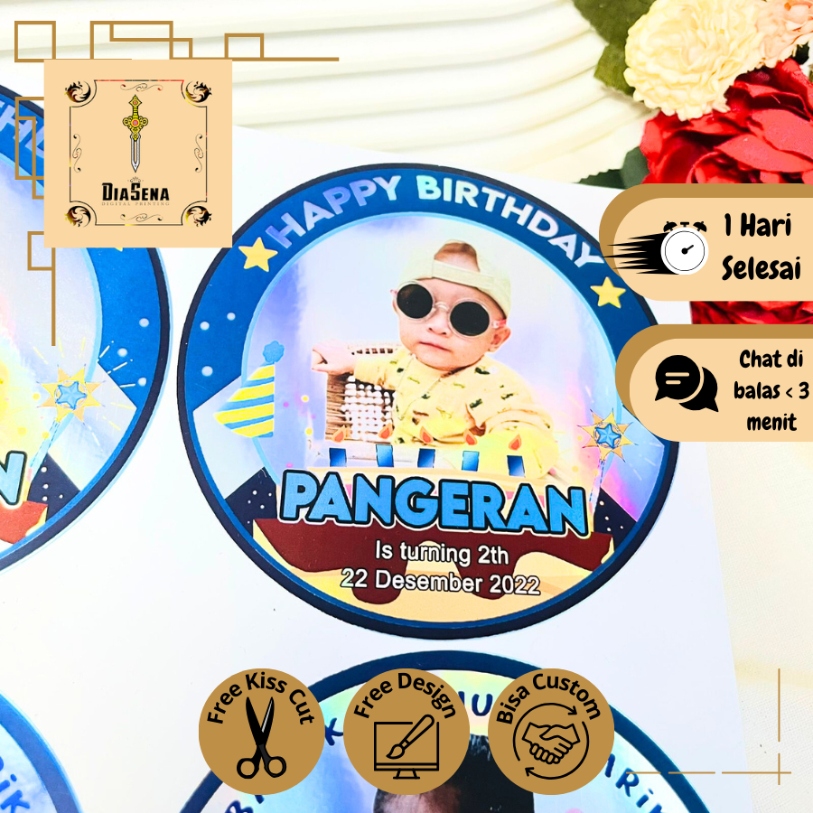 

5-8 Stiker Hologram Ulang Tahun Anak Sticker Label Undangan Happy Birthday Uk. Sedang Diasena