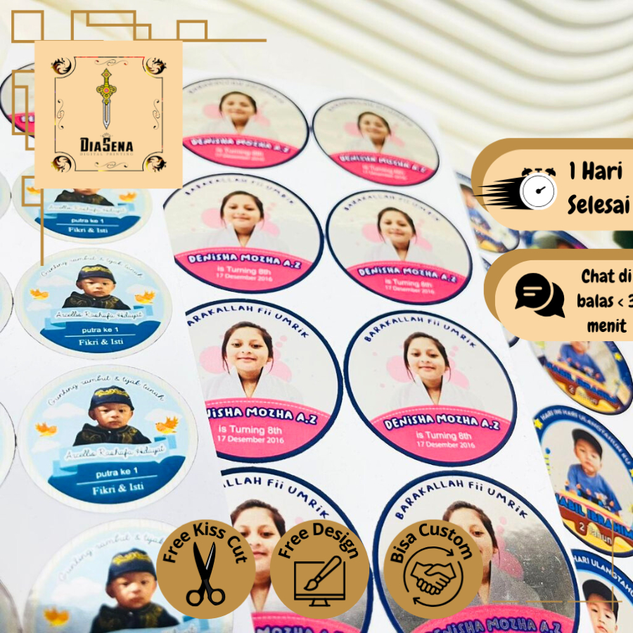 

9-15 Diasena Sticker Ulang Tahun Anak Gold/Silver Anti Air Label Undangan Happy Birthday Uk. Besar