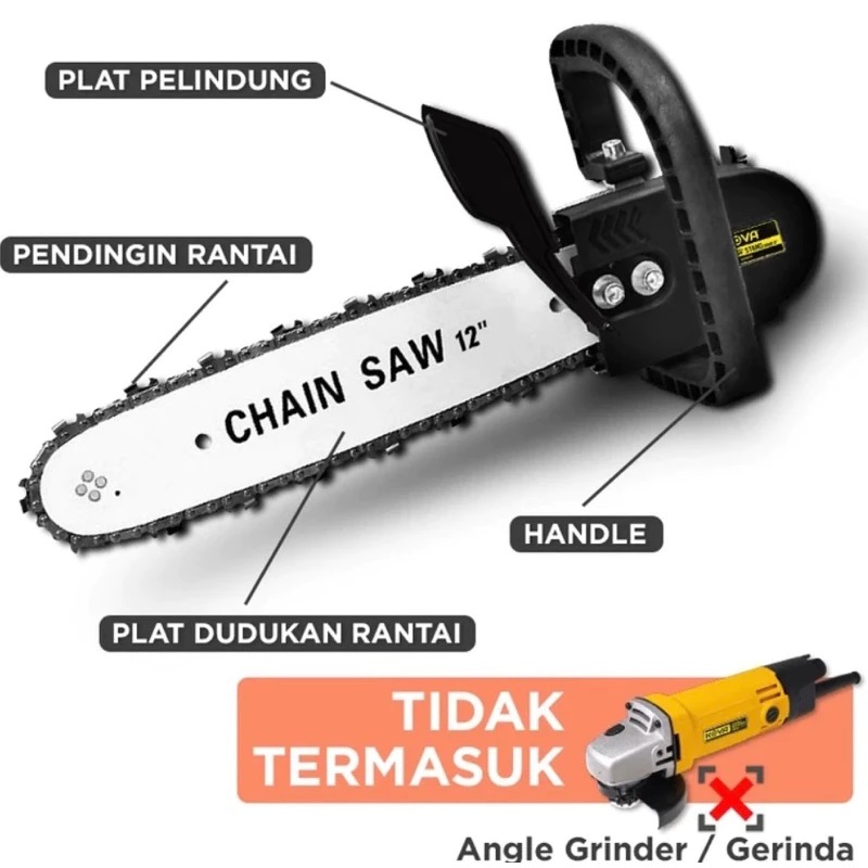Chainsaw Mini Penghubung Gergaji Kayu ke Gerinda 12 Inch Sangat Kuat Dan Tahan Lama