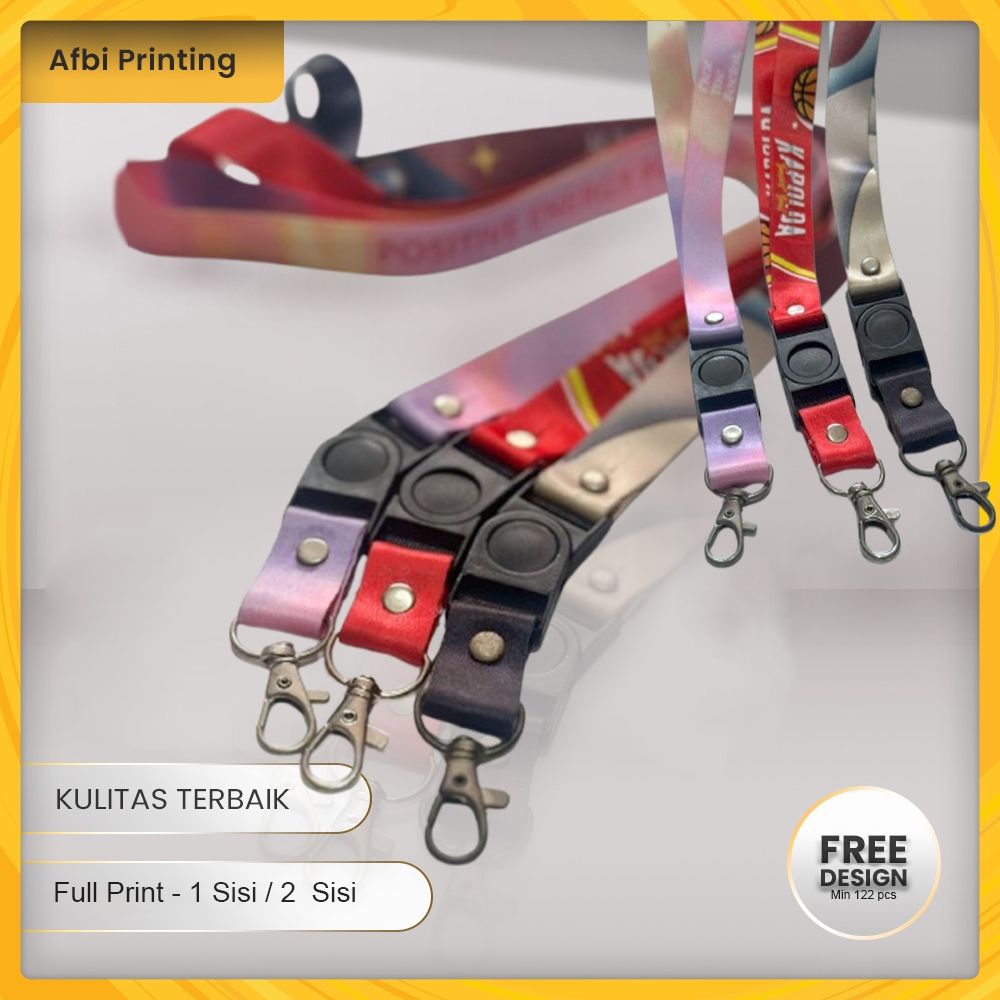 

Cetak Lanyard 2 cm / Tali Id Card Custom Logo 2 Sisi Full Warna Bebas Custom