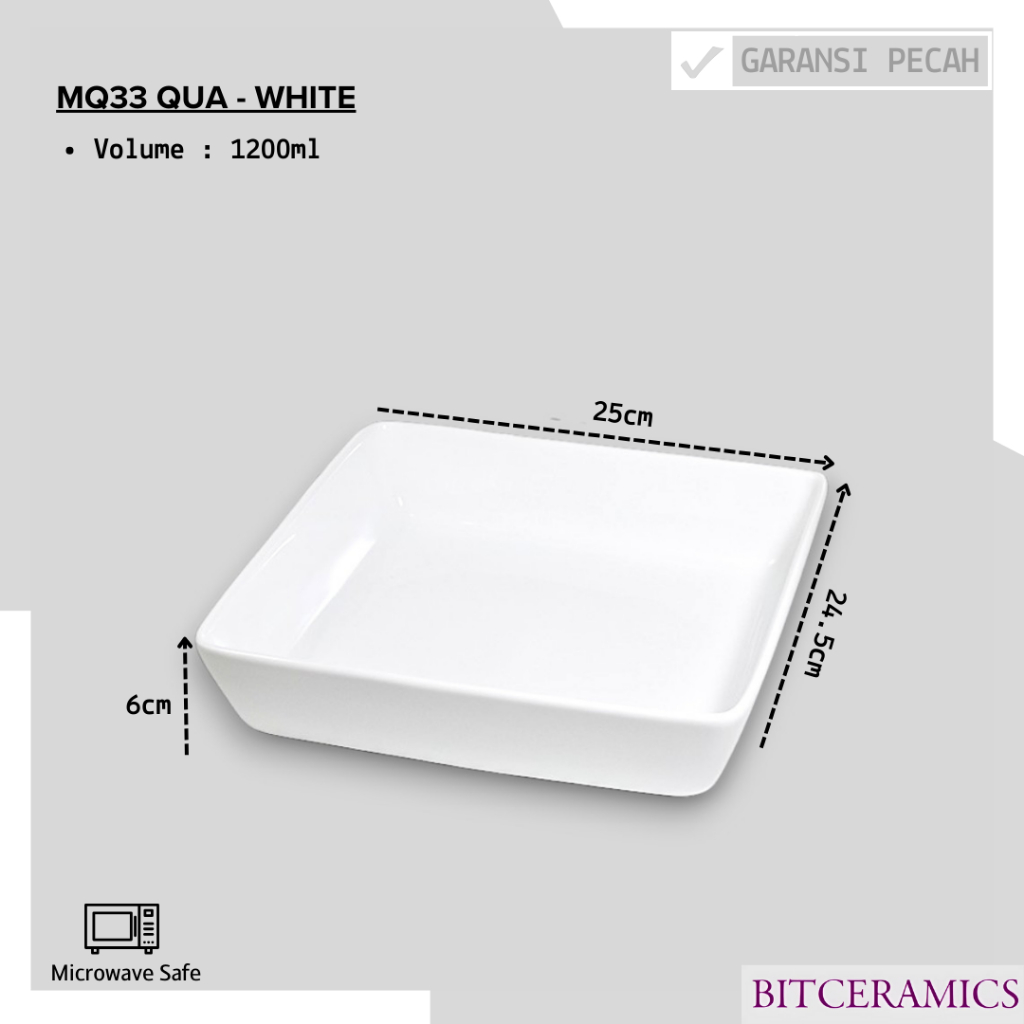 Mangkok Saji Keramik 25CM x 24.5CM (1PCS) Putih Polos By Indo Keramik / Mangkok Segi / Square Bowl /