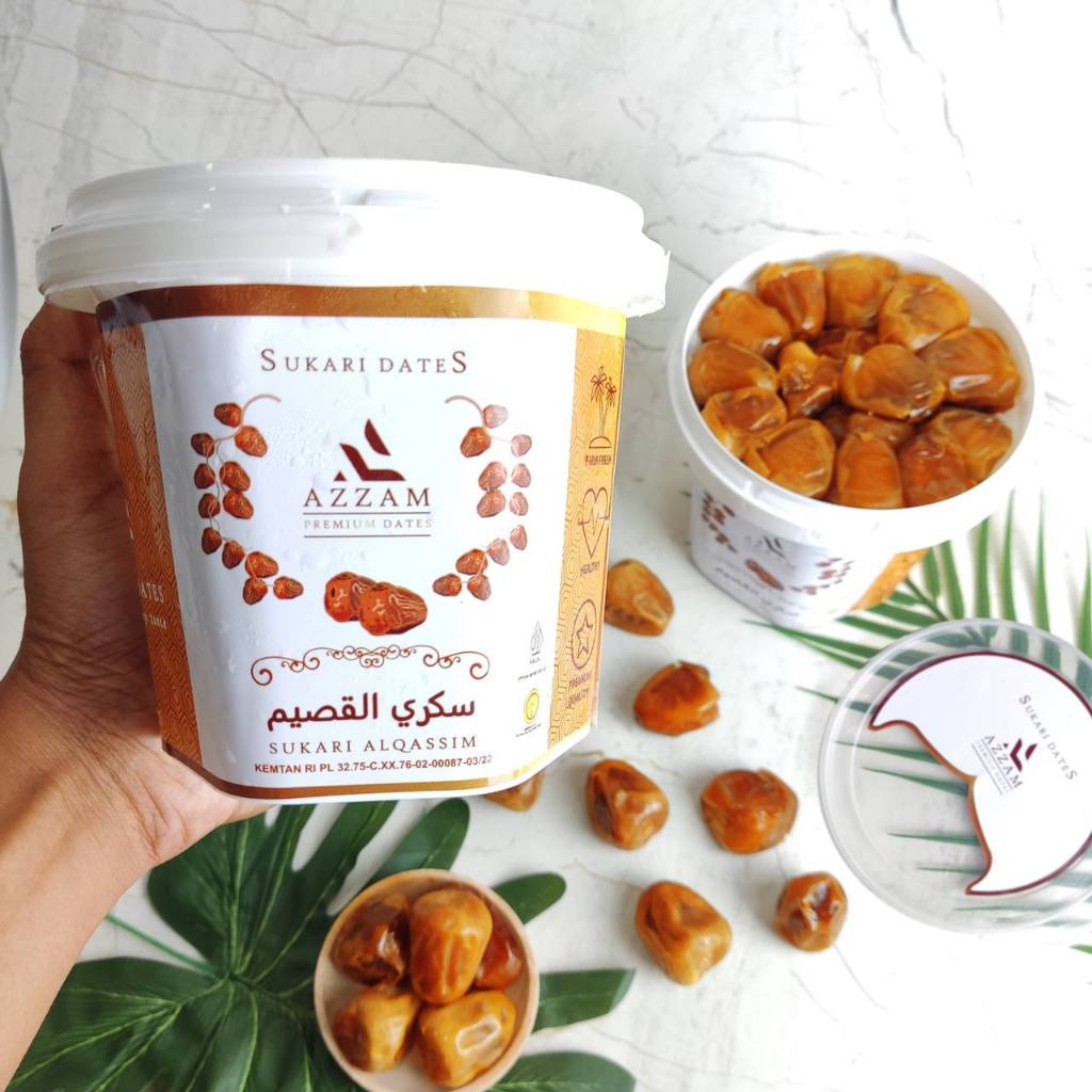 

Kurma Sukari AZZAM Ember Al Qassim 850 Gr Korma Basah Sukkari Kemasan Ember Grade A Premium