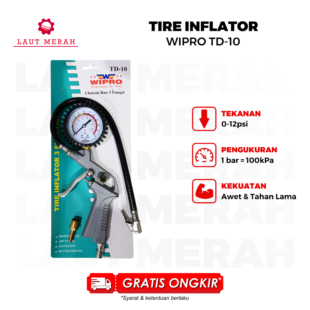 Pengisi Angin Ban Plus Meteran / Tire Inflator 3 Function WIPRO TD-10