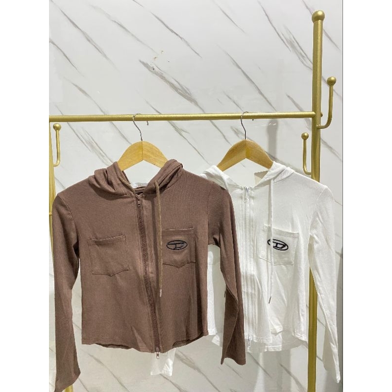 Hoodie Diesel wanita croptop