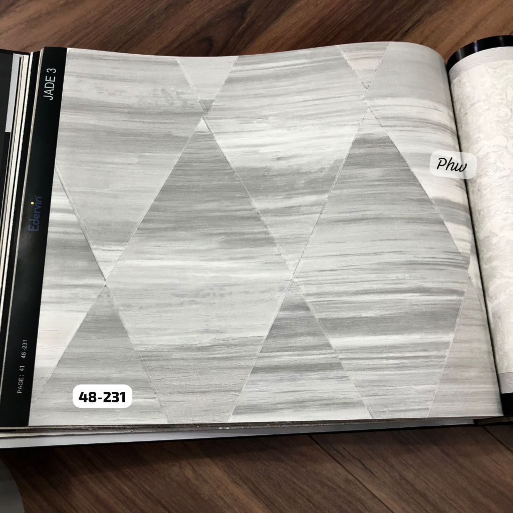 WALLPAPER DINDING MOTIF SEGITIGA SERAT KAYU 3D CREAM HITAM GRADASI JADE 3