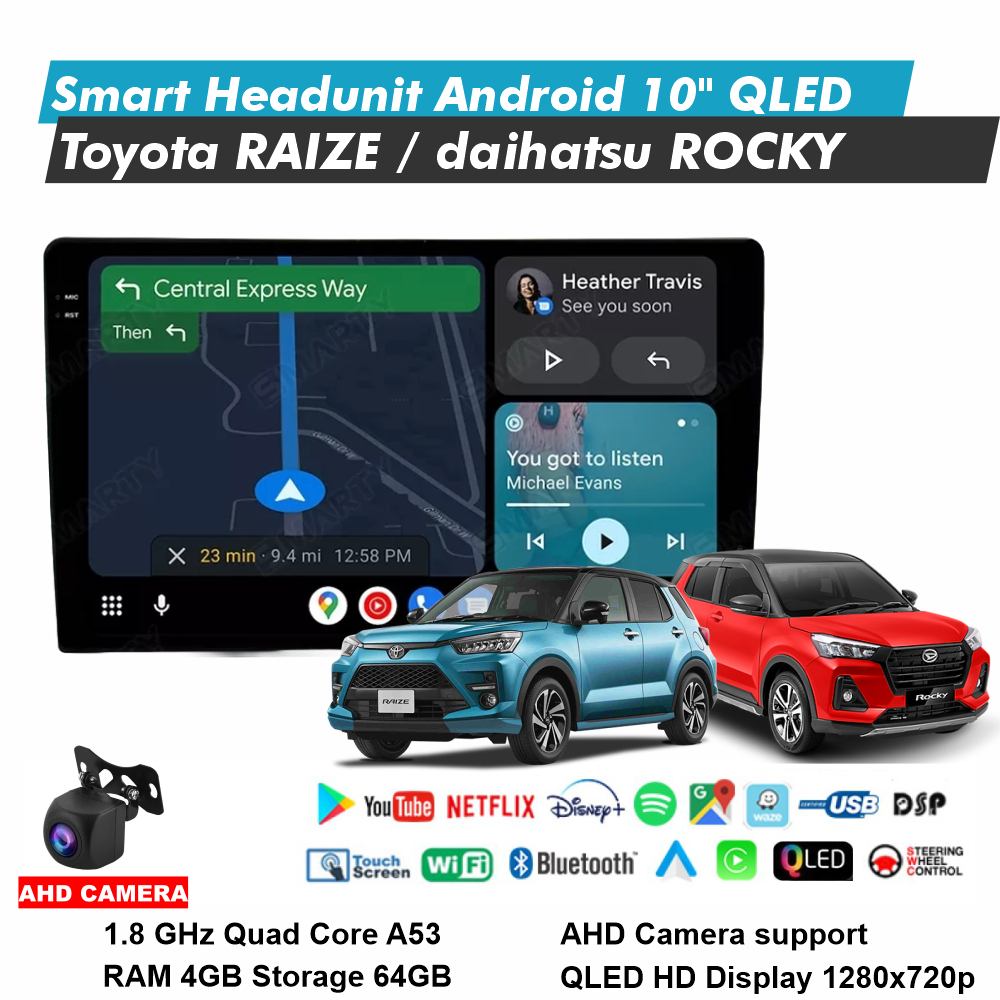 Toyota RAIZE headunit android 10 inch RAM 4GB Storage 64GB QLED audio mobil
