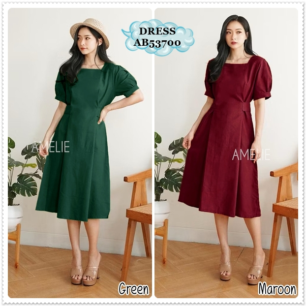 AB53700 Mini Midi Dress Pesta Natal Imlek Sincia Wanita Korea Import Merah Maroon Red Hijau Emerald 