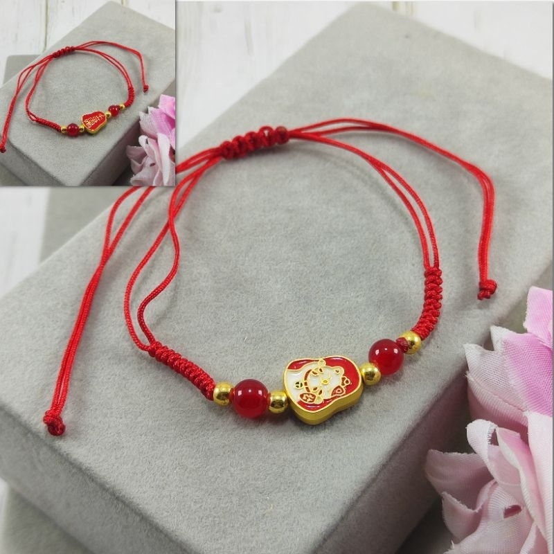 GELANG TALI MERAH CHARM LUCKY CAT