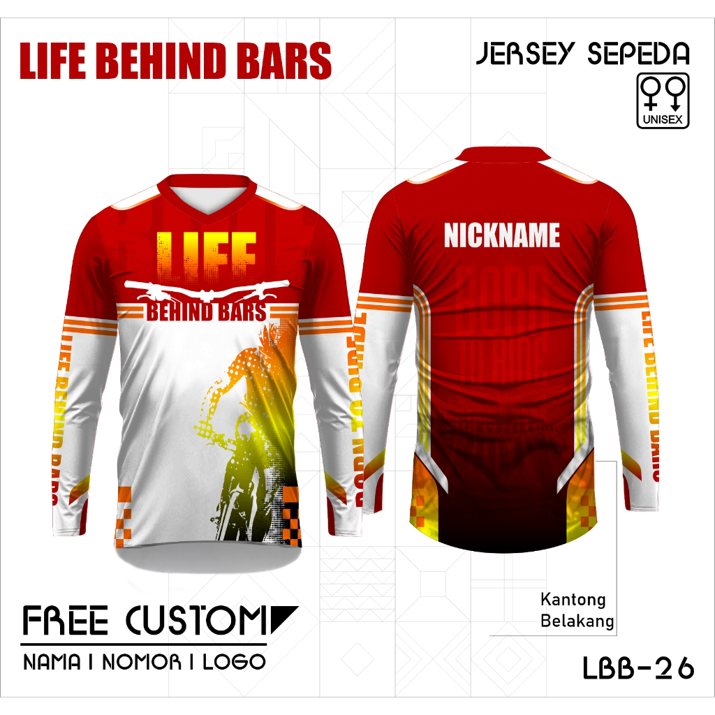 Jersey sepeda baju gowes life behind bars kantong belakang lengan panjang