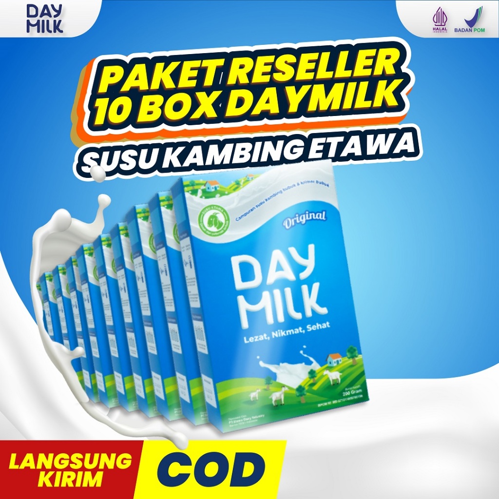 

Susu Daymilk 200gr - Kambing Etawa Paket Reseller 10 Box Bantu Jaga Daya Tahan Tubuh dan Tulang