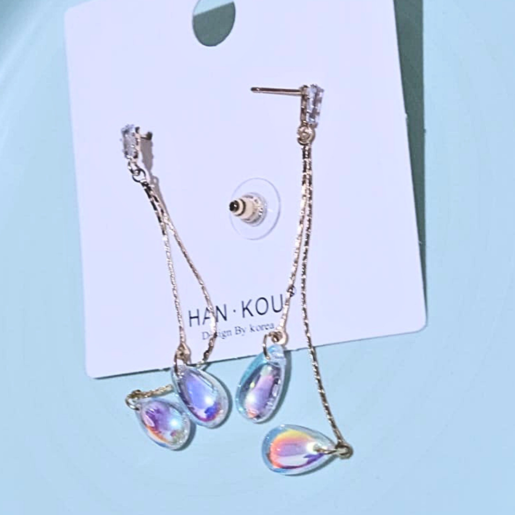 Han-Kou Anting Berlian Bulat Mutiara Anting Tusuk Berlian Rumbai Berlapis S925 - Anting Perak Stud B