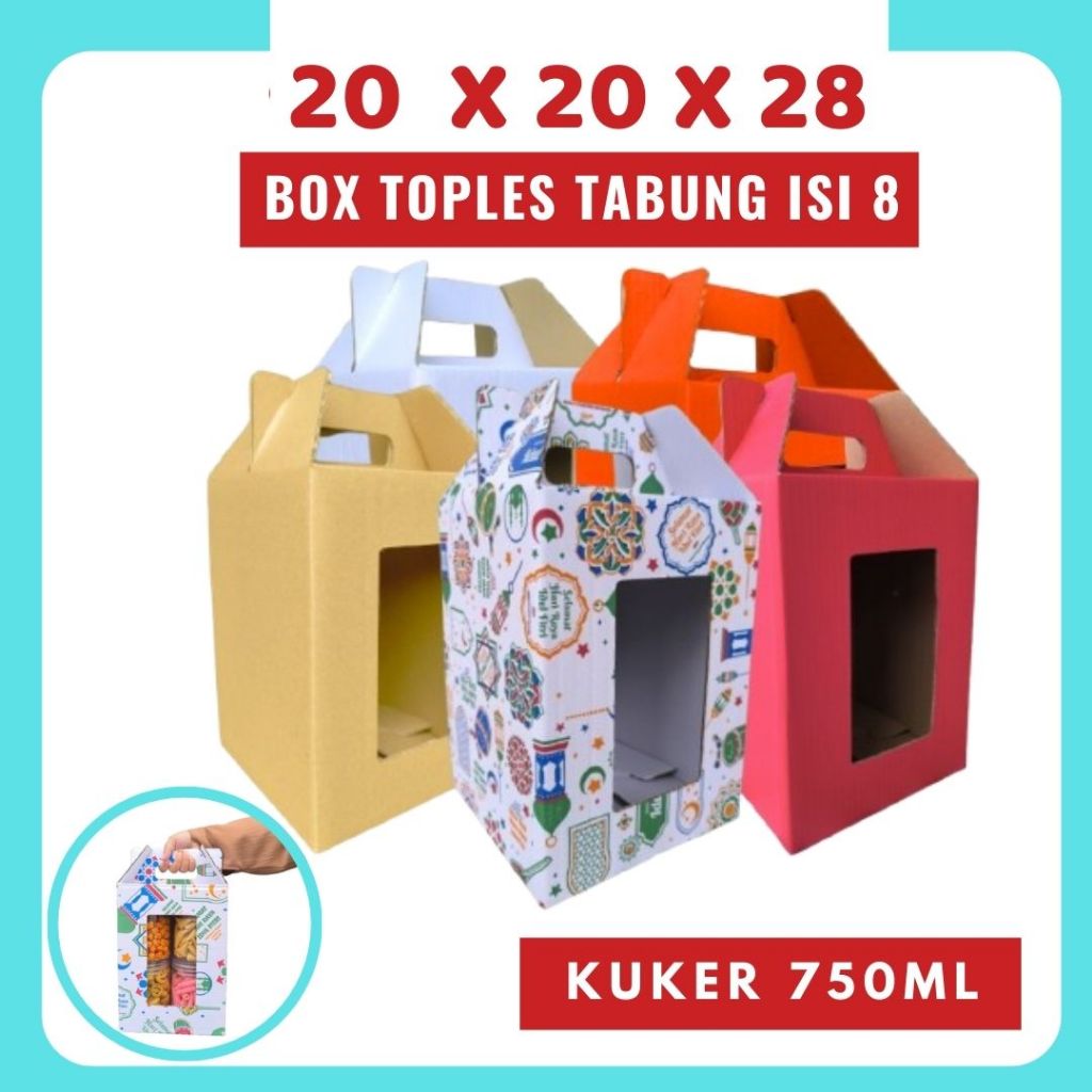 

Box 20x20x28 Jinjing (KUKER TOPLES JAR 750ml ISI 8) Kardus Idul Fitri Lebaran Hampers/Ied Mubarak/Box Boneka/Hampers Kue Kering