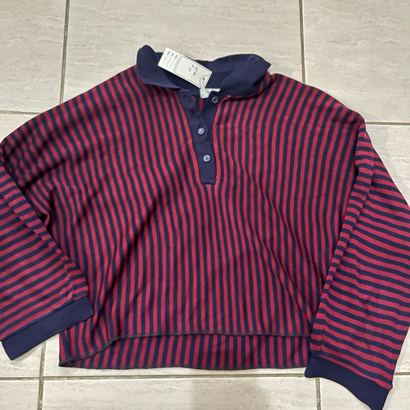 Preloved Baju kerah Crop wanita salur burgundy navy | Swipe 4 try on >>>