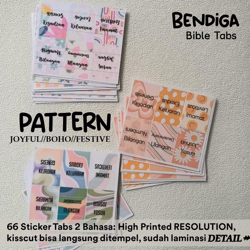 

ELSTUDIO BIBLE TABS v.1 PATTERN Stiker Penanda Index Alkitab Sticker Bible Tabs Index 66pcs Laminated BIBLE TABS INDEX Sticker Index Alkitab