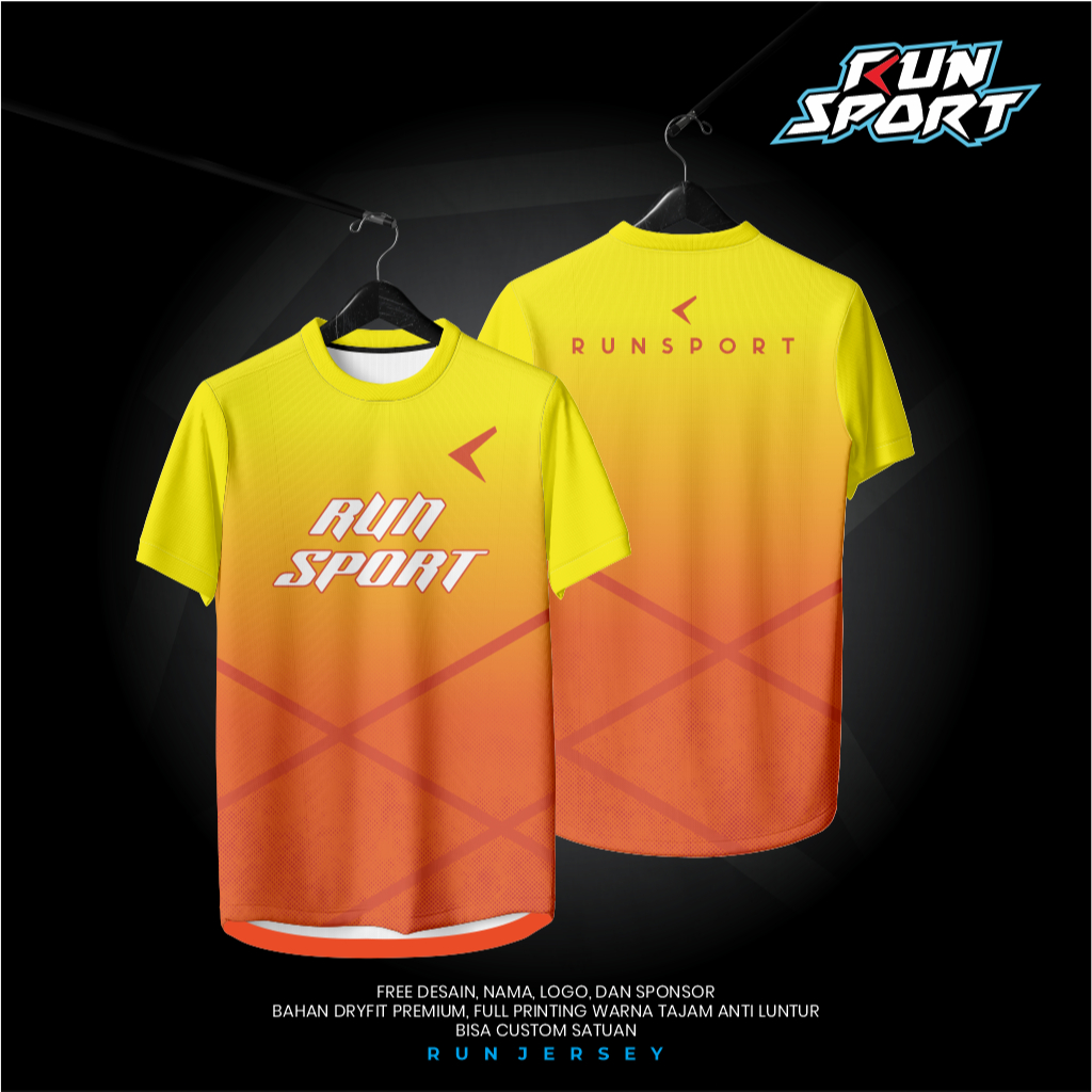 JERSEY RUNNING LINE ORANGE - JERSEY LARI -  JERSEY BADMINTON - JERSEY CUSTOM  FULL PRINTING