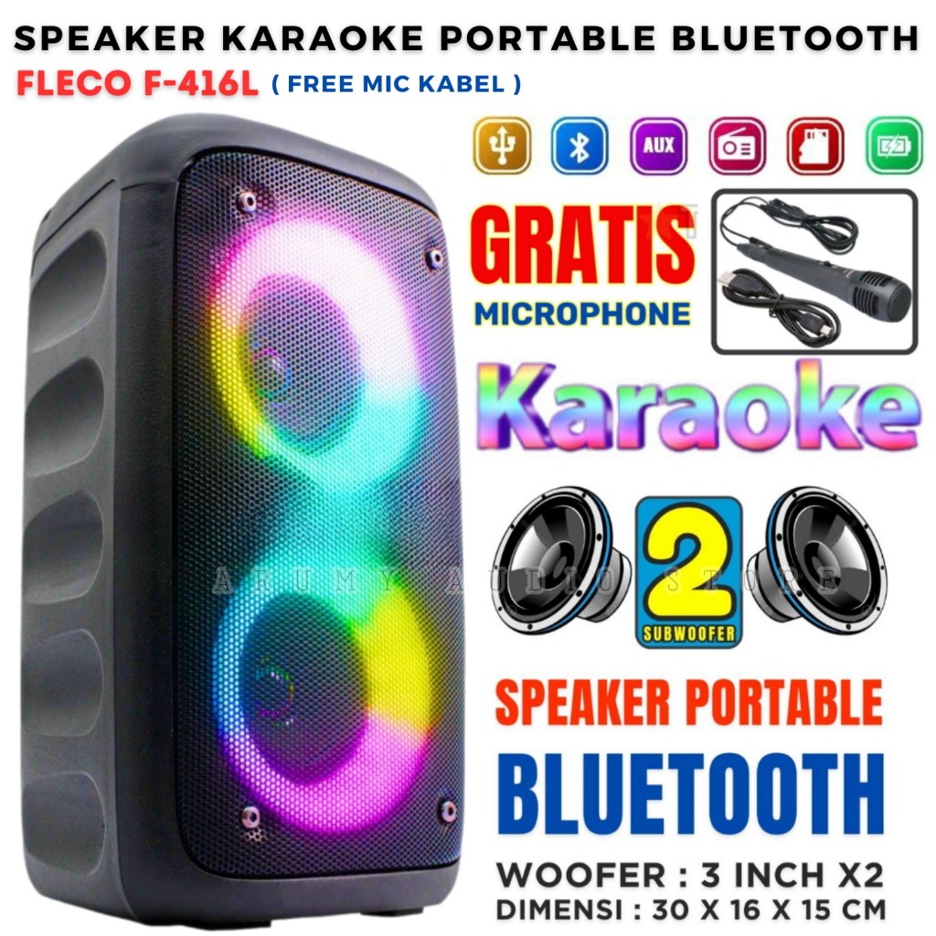 FLECO F-416L FULL BASS GRATIS MIC / SPEAKER BLUETOOTH KARAOKE FLECO | SPIKER BLUETOOTH SUPER BASS FL