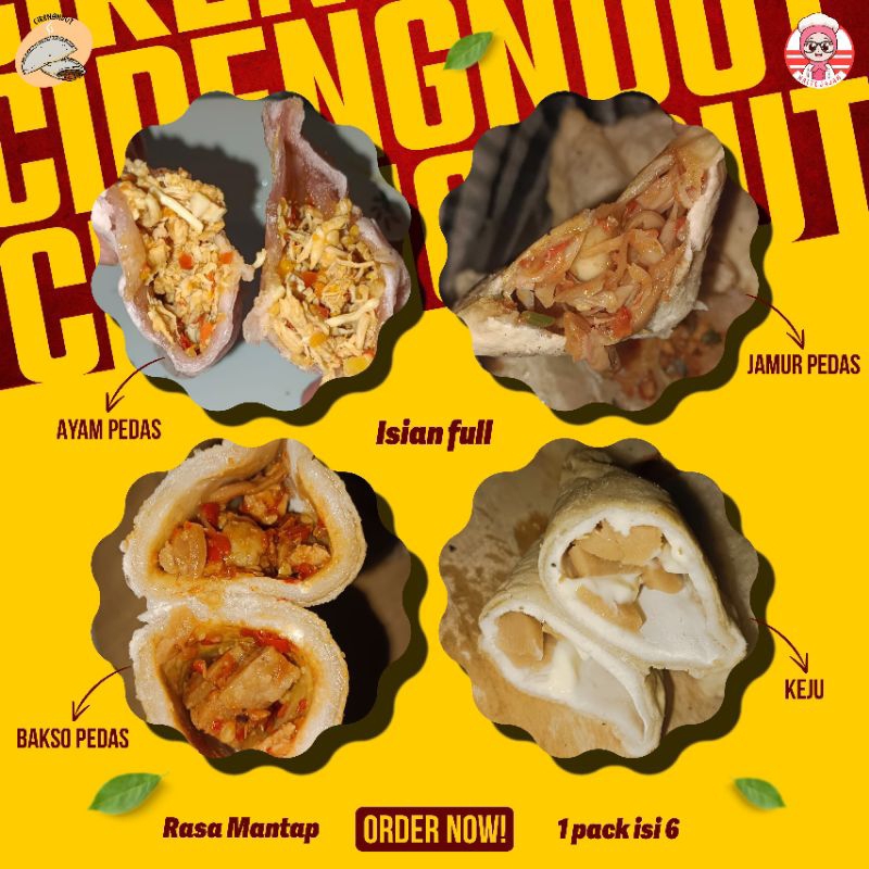 

CirengNdut Isi Full Ayam Pedas, Jando Mercon Jamur, Bakso & Sosis Keju - Isi 6 Pcs