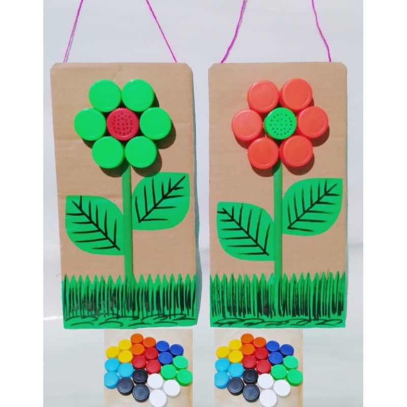 Kerajinan tangan barang bekas Hasil karya dari barang bekas tutup botol prakarya sekolah Hiasan dind