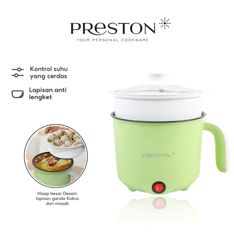 PRESTON Panci Listrik 600watt Menggoreng Mengukus Anti Lengket Panci Listrik Serbaguna Anak Kos -DN