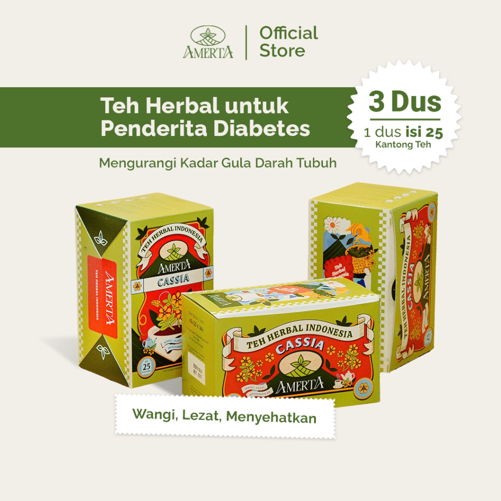 

AMERTA - Teh Herbal Diabetes - Teh Daun Cassia - Teh kesehatan / Teh hijau untuk mengurangi kadar gula darah dalam tubuh 3 Pack