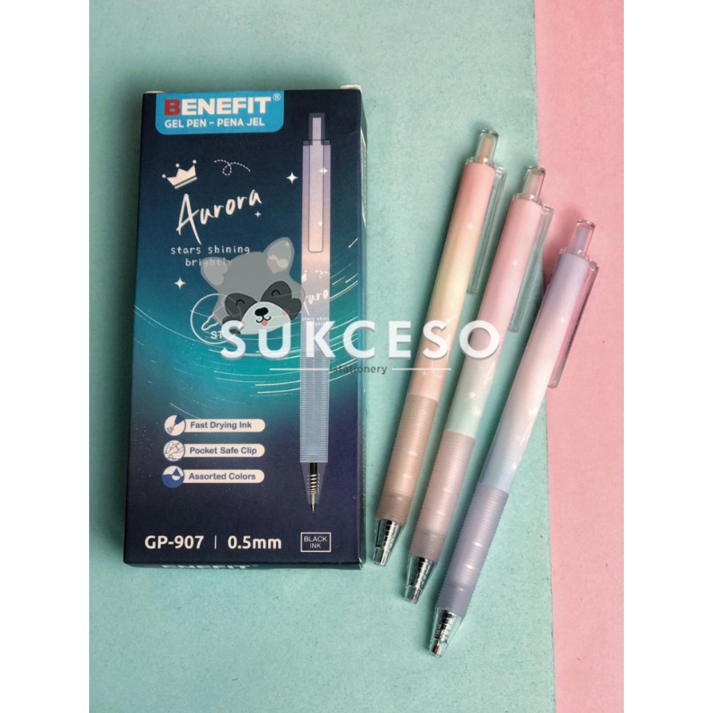 

( 1 PACK ) Gel Pen AURORA GP-907 0.5 mm Pena Gel Body Gradasi 1 PACK ISI 12 BIJI