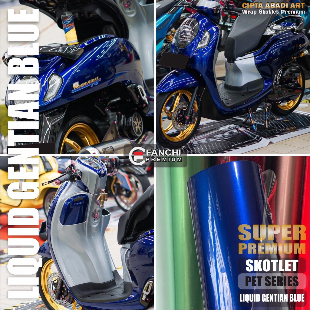 Stiker Skotlet Motor Premium Liquid Gentian Blue Pet Series Type Tertinggi Scotlet Biru Super Glossy