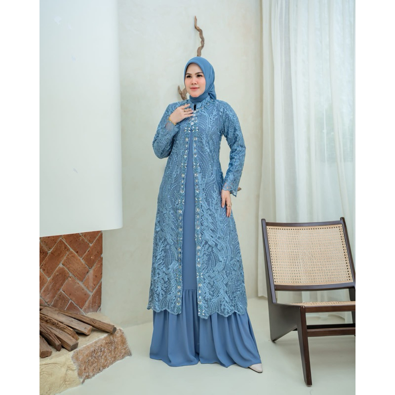 NEW ARRIVAL Gamis SAKURA Outer - Gamis Ceruty mix Outer Tulle Timbul - Gamis Raya - Gamis Brokat Pre