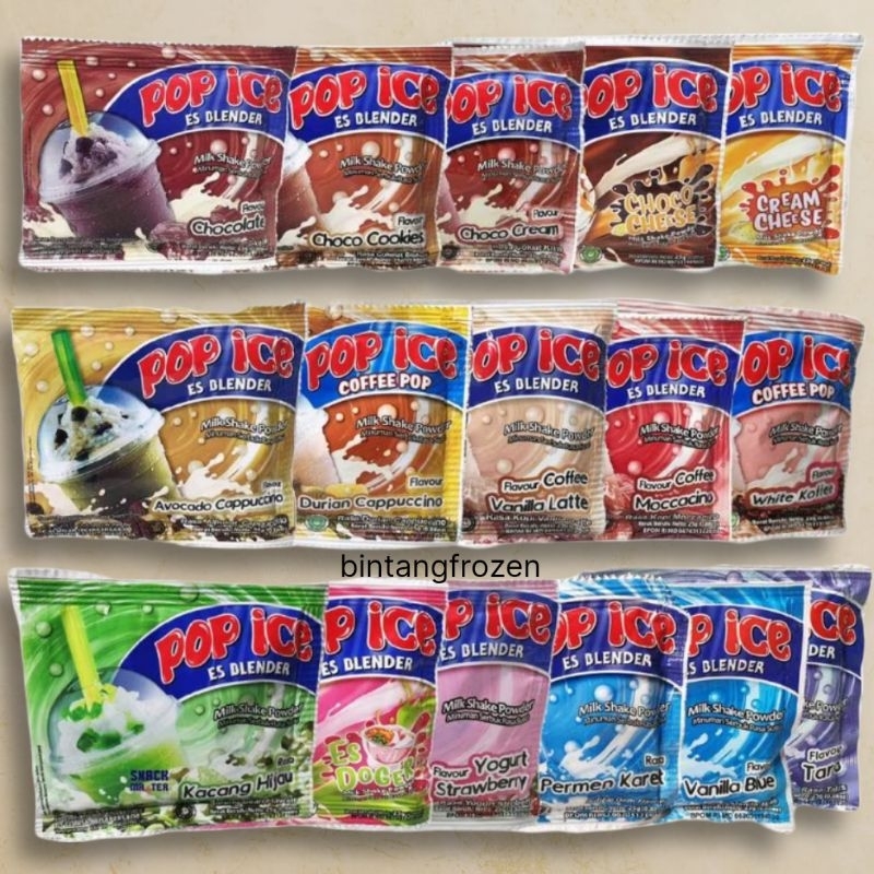 

Pop ice minuman serbu all varian rasa 1 renceng isi 10 sachet