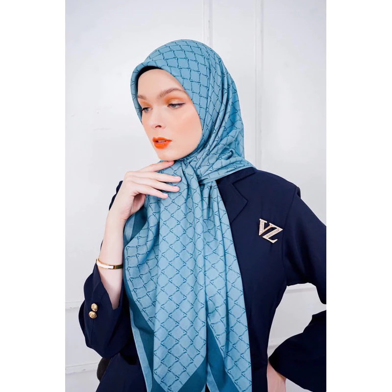 PRELOVED VZ VIVI ZUBEDI MONOGRAM TEAL SCARF