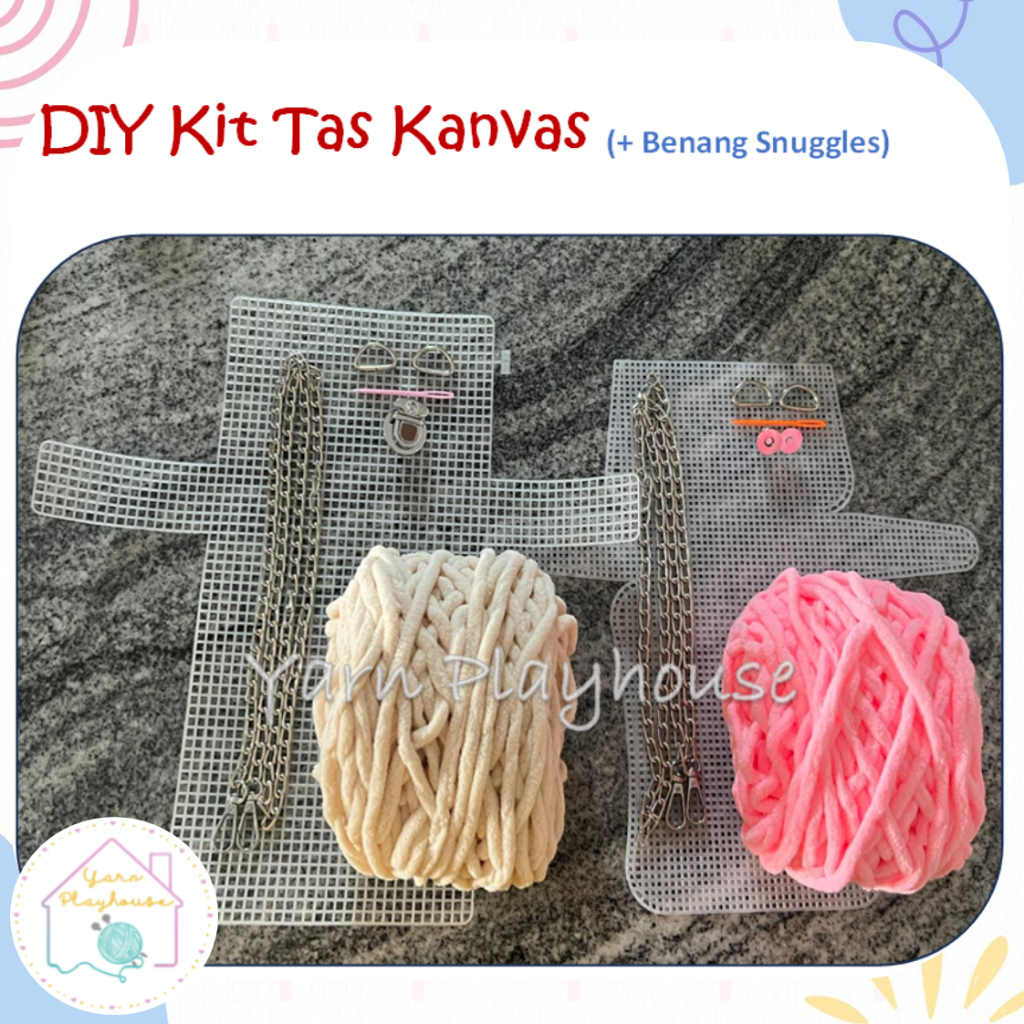 DIY Kit Tas Kanvas Plastik dengan Benang Snuggles chenille paket craft plastic canvas bag yarn ranta