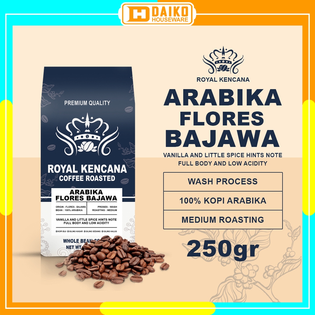 

Royal Kencana Arabika Flores Bajawa Premium Quality Coffee Roasted 250gr - Whole Bean Medium Roast Specialty Coffee