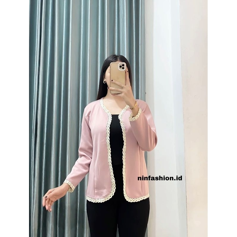 Blazer Wanita Scuba Motif Renda Blazer Scuba Terbaru