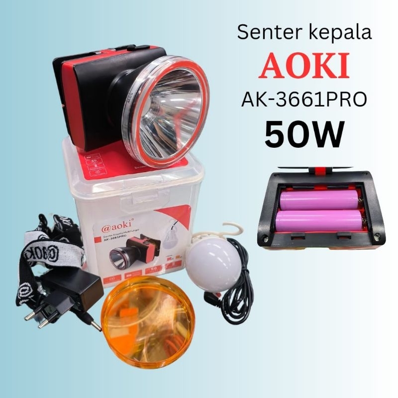 Senter Kepala Aoki 50W AK-3661 Pro free bohlam + frame oren  Original 100 %