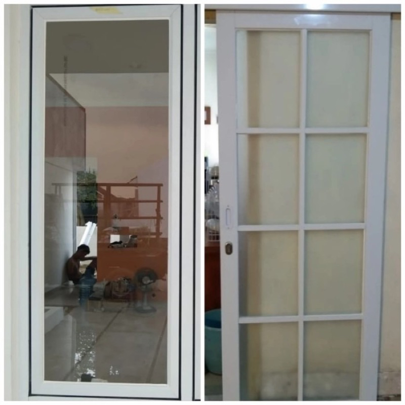 Pintu Kaca Aluminium 80x200 Lengkap Handle Kunci 3inci