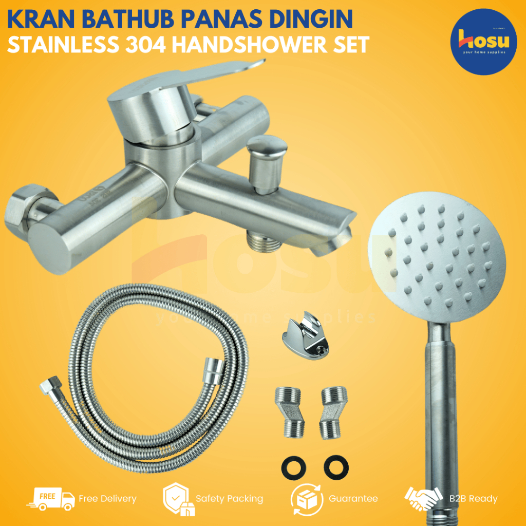 ISCO Keran Bathtub Panas Dingin Stainless 304 Hand Shower Set / Kran Shower Panas Dingin 2 Cabang Ta