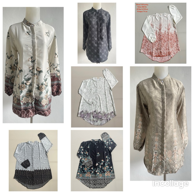 Atasan Blus Full Kancing Bahan Silk Dior All Size Ld 108 cm