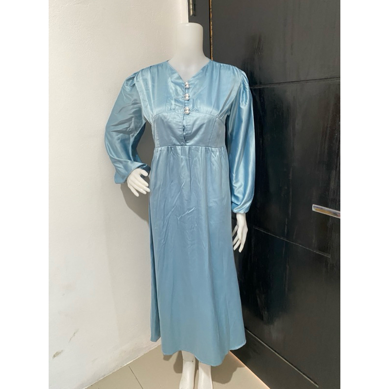 Gamis dress kondangan blue biru muda satin