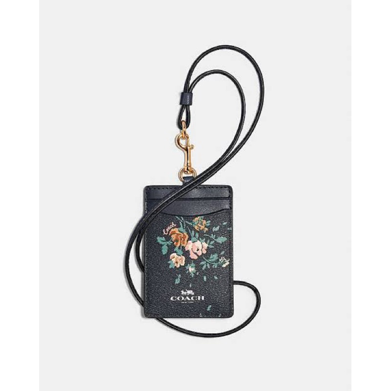 

[ORIGINAL 100%] Coach Id Lanyard With Rose Bouquet Print - Black