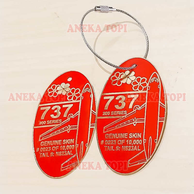Gantungan Kunci Pesawat 737 200 Series Warna Merah Keychain Pesawat Model Oval - Aneka Topi