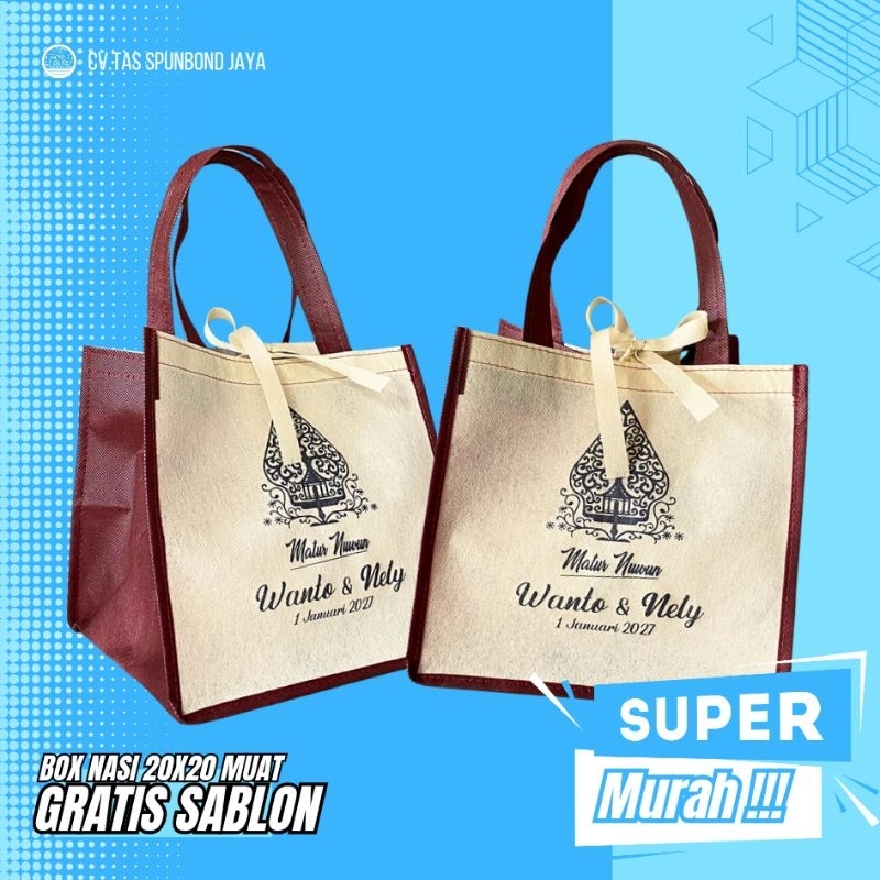 FREE CUSTOM SABLON TAS HAJATAN WEDDING PERNIKAHAN ULTAH SEGALA ACARA MUAT DI ISI BOX KOTAK NASI BENT