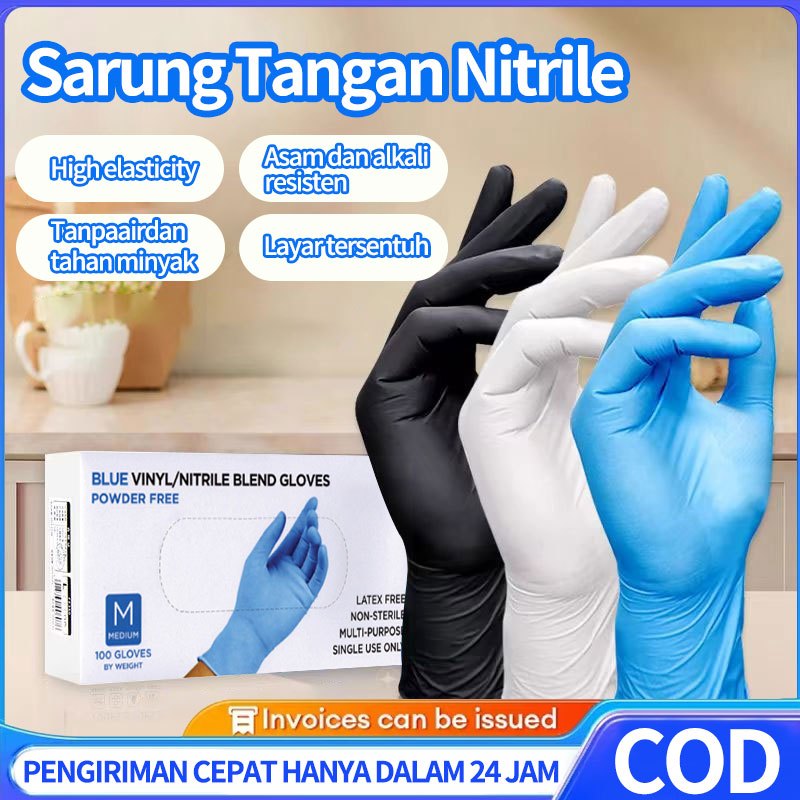 100pcs Sarung Tangan Nitrile /S-M-L-X Sarung Tangan Medis/Sarung Tangan Latex/Sarung Tangan Karet Te
